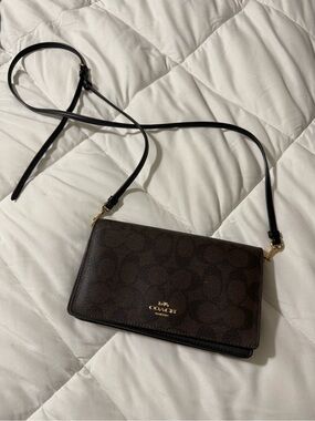 Coach Brown/Black Signature Crossbody Wallet with Gold Hardware